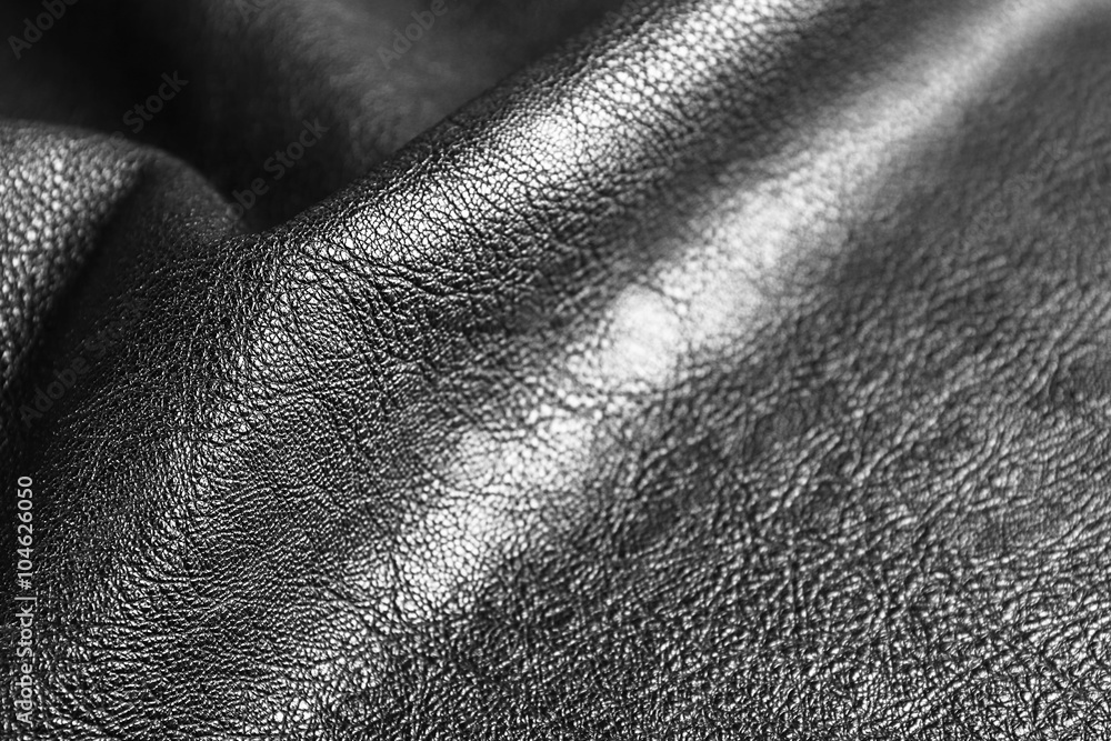 Black leather texture close up