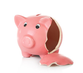 Sticker - Broken piggy bank isolated on white background