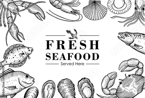 Menu de fruits de mer dessiné à la main Tableau sur Toile