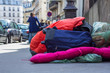 The possessions of a homeless person on the street in Paris