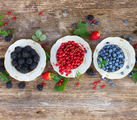 Wall Mural - fresh red currant berry and blackberry
