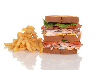 Wall Mural - chicken club sandwich with french fries