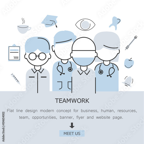 Teamwork Flat Line Design Modern Concept For Medical And Health