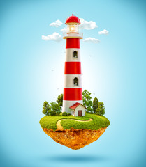 Sticker - Fantastic lighthouse on a levitating island.