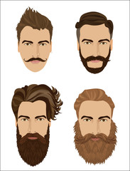 Wall Mural - Man hair and beards styles. Hipster fashion high detailed vector illustration.