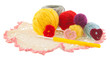 © MySunnyday - yellow, red, blue, grey ball of yarn, crochet red, pink hearts
