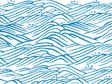 Sea Waves Hand Drawn Sketch, Japanese Style Illustration