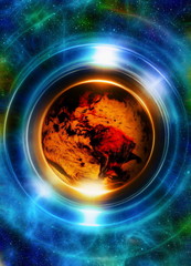 Aufkleber - Planet earth in light circle, Cosmic Space background. Computer collage. Earth concept. Elements of this image furnished by NASA.