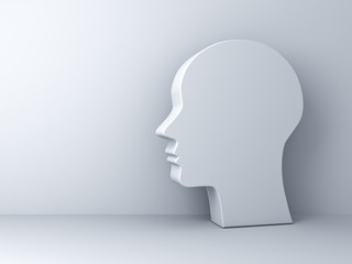 Blank head shape over white background