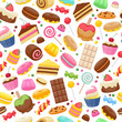 Assorted sweets colorful seamless background.