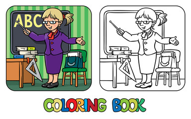 Poster - Funny teacher. Coloring book. Profession series.