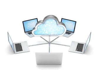 3d cloud symbol and laptops