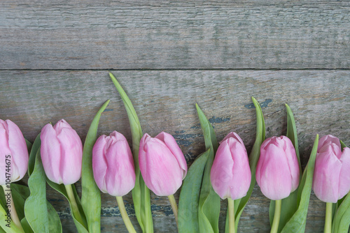Naklejka - mata magnetyczna na lodówkę Tulip flowers on a wooden background