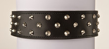 Black Leather Collar With Stainless Steal Spike Studs