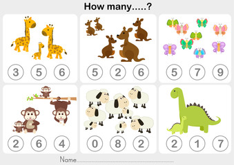 Wall Mural - Counting object for kids - Education worksheet 