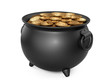 Black pot of gold. Cauldron Full of Coins.