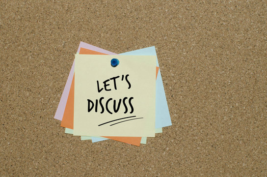 Wall Mural -  - Let’s discuss message on paper note fixed on cork board