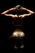 © Poulsons Photography - woman in gold dot bikini kneel show back muscles highlighted