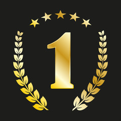 Wall Mural - number 1 in gold color with a laurel wreath and stars