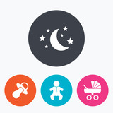 Fototapeta Dinusie - Moon and stars. Baby infant icon. Buggy, dummy.