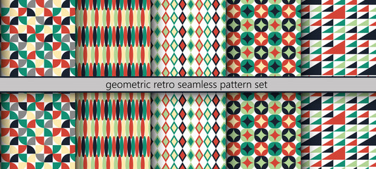 geometric shapes retro seamless pattern set