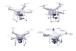 Set of images white little drone isolated over white background