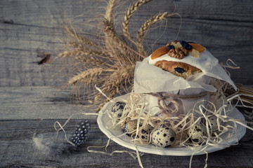 Sticker - Easter cakes with eggs, rustic wood background