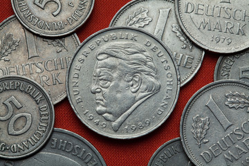 Coins of Germany. German politician Franz Josef Strauss