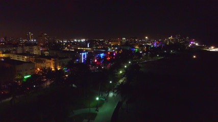 Sticker - Ocean Drive at night, Miami Beach aerial view