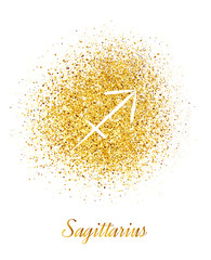 Wall Mural - Sign of the zodiac Sagittarius on a background of gold sparkles.