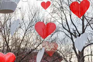 Wall Mural - romantic hearts design in park