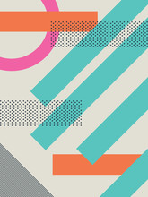 Abstract Retro 80s Background With Geometric Shapes And Pattern. Material Design Wallpaper.