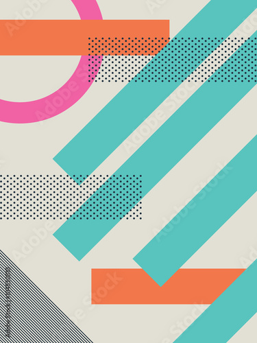 Poster Abstract retro 80s background with geometric shapes and pattern
