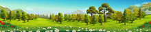 Meadow And Forest, Nature Landscape, Vector Background