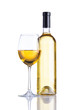 Bottle and Glass White Wine on White Background