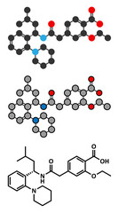 Sticker - Repaglinide diabetes drug molecule.