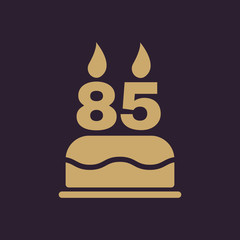  The birthday cake with candles in the form of number 85 icon. Birthday symbol. Flat