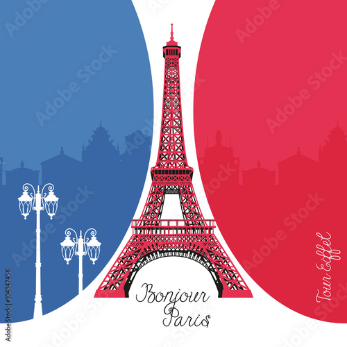 French Architecture Landmark Illustration Eiffel Tower In Paris On France Flag Background Buy This Stock Illustration And Explore Similar Illustrations At Adobe Stock Adobe Stock