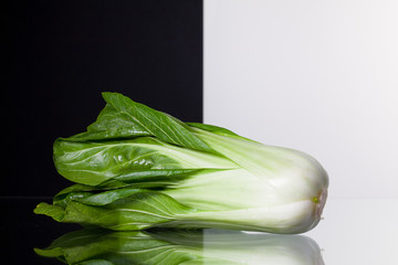 Wall Mural - Single Chinese cabbage isolated on black and white background