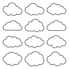 cloud shapes collection. set of thin line cloud icons.