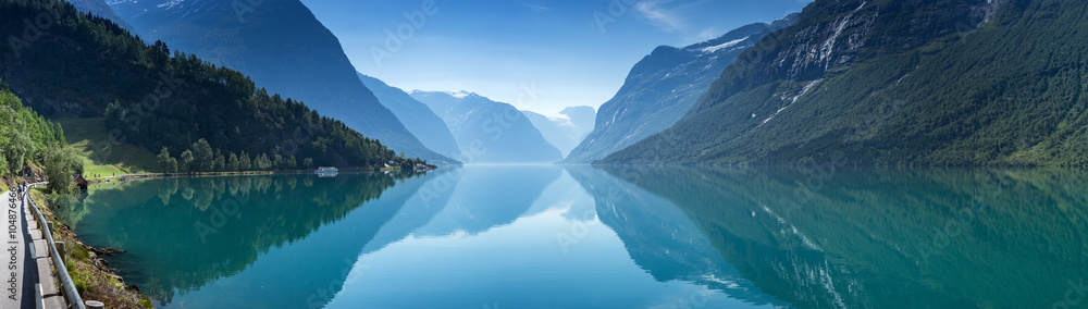 Lovatnet lake, Norway, Panoramic view - obrazy, fototapety, plakaty 