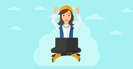 Sticker - Woman sitting on cloud with laptop.