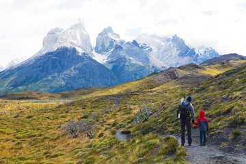 family hiking in patagonia