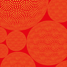 Colorful Dotted Spheres Floating, Stylized Tiny Life Forms Under A Microscope, In A Warm Orange Palette