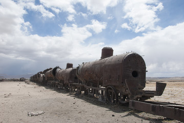 Train Cemetery (Cementerio de Trenes) in Salar de Uyuni, Bolivia.     