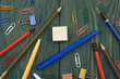 Office supply on the wooden background