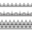 Border line lace mehndi elements in Indian style for card and tattoo isolated on white background.