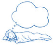 Cute little boy sleeping in his bed and dreaming something. Hand drawn cartoon doodle vector illustration.