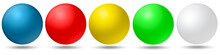 5 Farbige Kugeln, Blau, Rot, Gelb, Grün, Weiß Freigestellt
