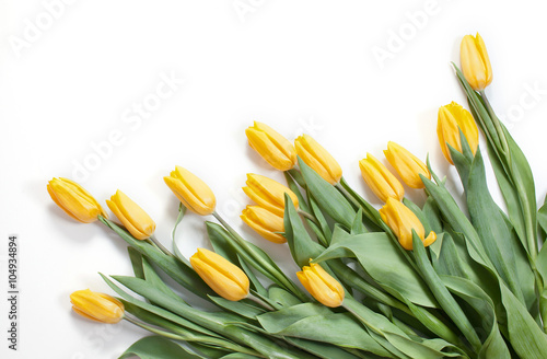 Tapeta ścienna na wymiar bouquet of yellow tulips for the holidays on a white background